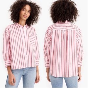 J. CREW Oversized Striped Button Shirt Red Pink Sz Large